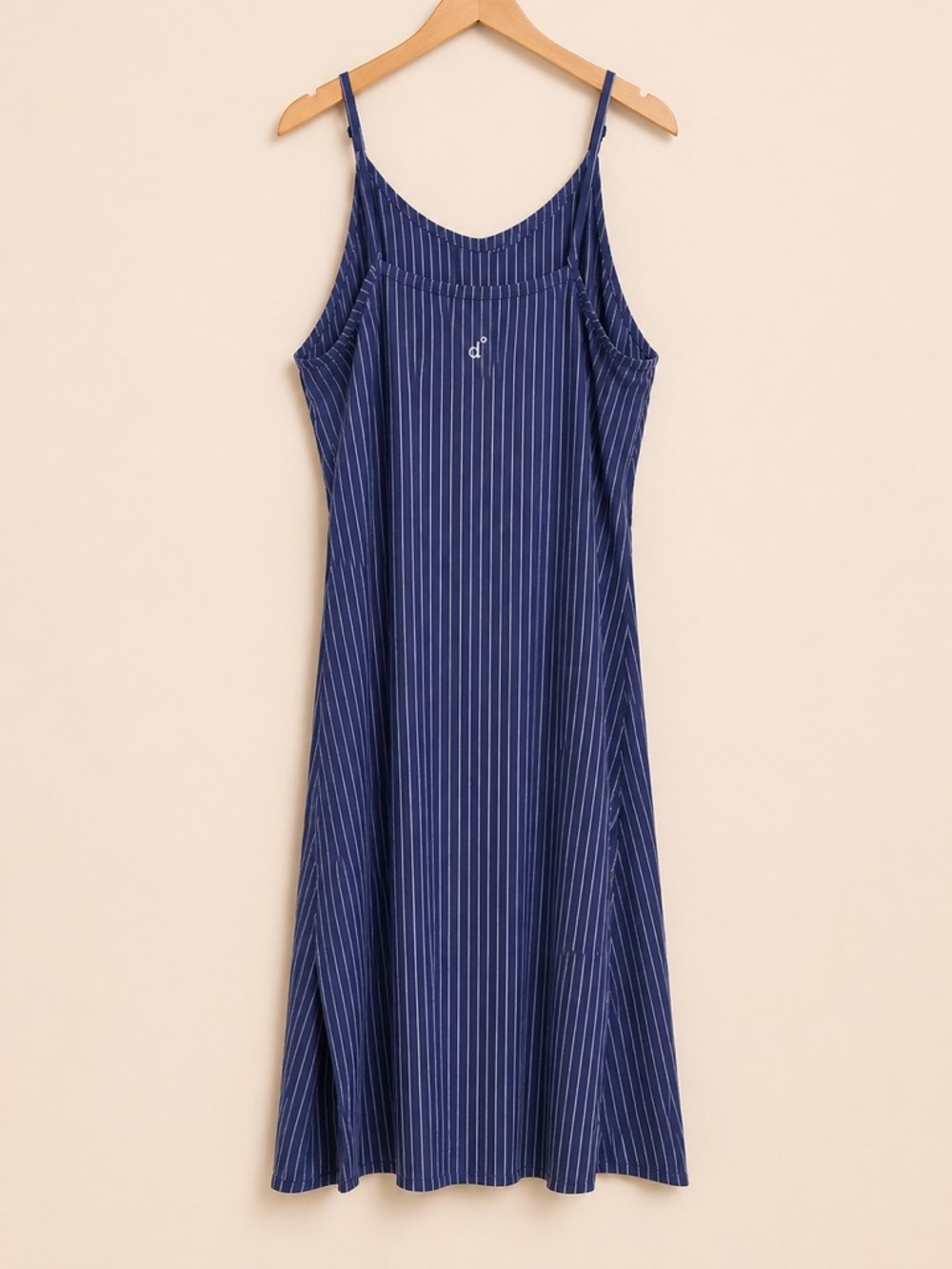 Dagsmejan Blue White Pinstripe Midi Slip Dress Sleeveless Side Slit Large